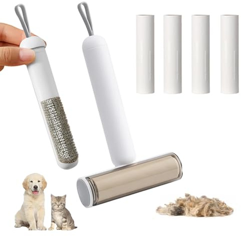 3 in 1 Pet Hair Remover Roller, 5 Sticky Replacement Heads with 1 Handle, Quickly Removes Animal Fur, Cat & Dog Hair, Dust & Fluff from Clothes, Furniture, Carpet (5 Pack/200 Sheets Easy Peel Sheets)