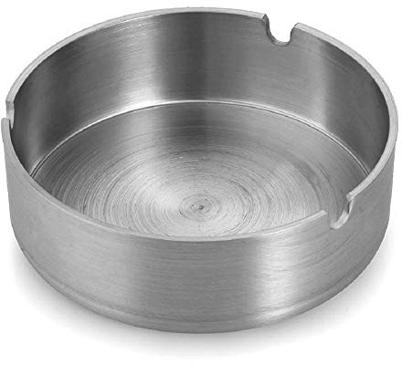 OVAQUIXI Stainless Steel Ashtray Modern Table Top Windscreen Ashtray 10cm Diameter for Home Office Outdoor Use (531)