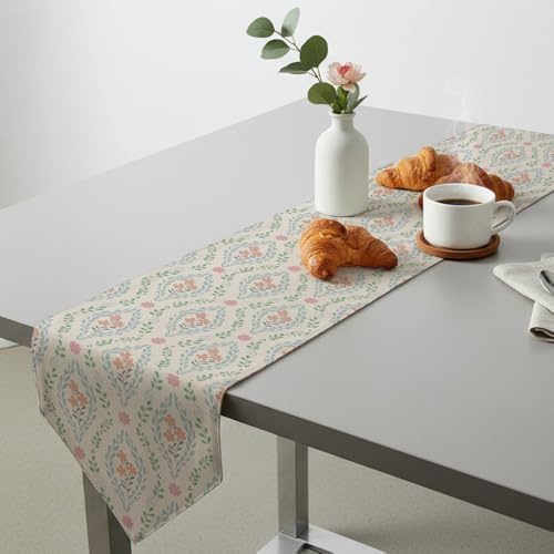 Orange Pink Flowers Green Blue Leaves Table Runner Spring Floral Table Runner Turner for Dining Spring Decorations for Home Floral Theme Decor Home Kitchen Dining Holiday Decor 13 × 90 inch