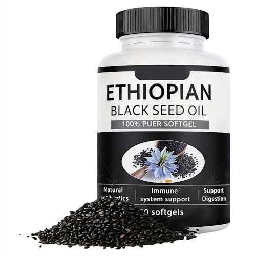 Cápsulas de aceite de semilla negra puramente etíope 4.64% de timoquinona, cápsulas blandas de aceite de semilla negra etíope puramente nutriente, prensado en frío orgánico, sin OMG, sin gluten, 60