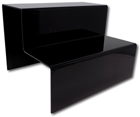 EPOSGEAR Two Step Tier Clear or Coloured Acrylic Plastic Retail Riser Counter Display Stands - Perfect for Shops, Stalls, Ornaments, Models etc (Black, Extra Large Wide)