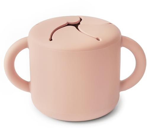 Mushie Snacksmugg Silikon | Snackkopp för resor och hemma | Läckagesäker och Diskmaskinssäker | Lätt att hålla för småbarn | Säker, Högkvalitativ och hållbar första utrustning | (Blush)