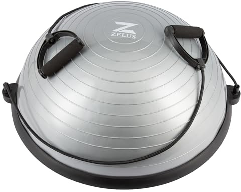 ZELUS 58CM Pelota de Equilibrio Inflable con 1 Bomba de Pie Media Pelota Equilibrio con 2 Bandas de Fitness Pelota de Pilates para Ejercicios de Entrenamiento