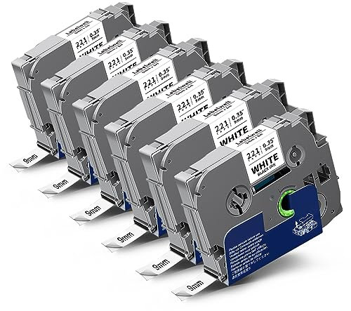 Labelwell 6x kompatibel Schriftband für Brother TZe-221 TZ-221 TZe221 TZ 9mm Bänder für P-touch PT-H100LB H105 D210VP D600 D400 H107B PT-P700 PT-H100R D450 PT-P750W 1000 1010, Schwarz auf Weiß, 6-Pack