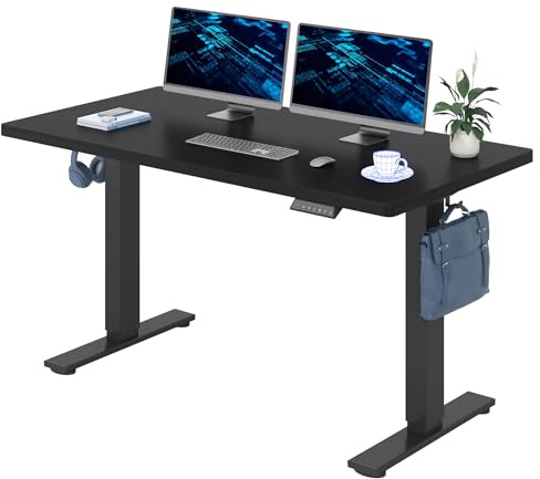 FLEXISPOT 160x80cm Electric Standing Desk Height Adjustable Desk ONE PIECE Sit Stand Desk Stand Up Desk with Memory Smart Pannel (Black Frame+Black Desktop)