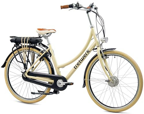 TRETWERK 28 Zoll E-Bike Damen Fahrrad Vintage Bike - Aurora - Pedelec 7 Gang Nabenschaltung - Hollandrad Elektrofahrrad Frontmotor - beige 50 cm