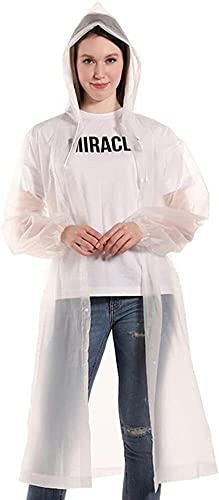 Gadgetking Raincoat Waterproof Poncho Reusable Plastic Adult Camping Festival Rain Coat Emergency Caming Travel Hiking Lightweight Mens Ladies Women With Sleeves Button Up Hood Hooded (Clear)