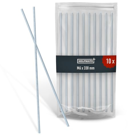 HELPMATE - Asta filettata M6 x 330 mm in acciaio zincato - Set da 10 pezzi di barra con filettatura metrica integrale - Perno filettato con classe di resistenza 4,8, DIN 976