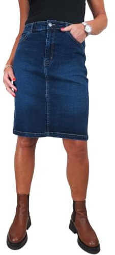 Paulo Due Womens Denim Knee Length Pencil Skirt Dark Blue Faded 10-22 (14)