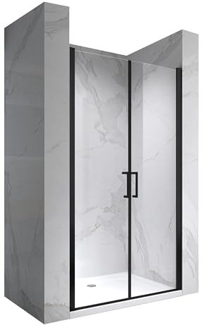 i-flair Puerta de ducha Lara en negro, 92 x 195 cm, rango de ajuste de 92 – 95 cm, altura: 195 cm, mampara de ducha de cristal de seguridad nano templado transparente de 6 mm y asas de acero
