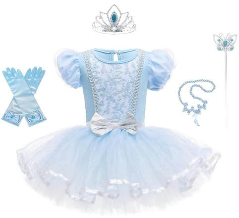 Lito Angels Princess Cinderella Ballerina Costume Fancy Ballet Tutu Dress Dance Wear Outfit with Accessories for Kids Girls Age 6-7 Years, Blue (Tag Number 130)
