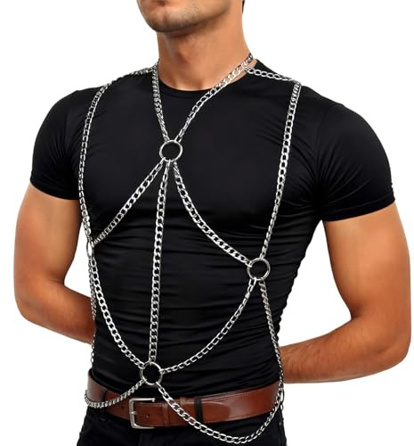 ZEOABSY Chest Harness Belt Costume for Men, Mens Stainless Steel Body Harness, Sexy Harness Belt Outfits Muscle Highlights for Parties Nightclub Cosplay Clubwear & Fashion Statement #26