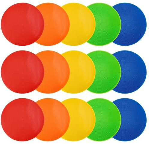 TESIN 15 Stück Polyvinyl-Spotsmarken, 23 cm rutschfeste Sport Gummibodenmarken, Flache Feldkegel, Poly-Dots für Fußball, Basketball, Tanzübungen, Agilitätstraining und Drills (9 Zoll)