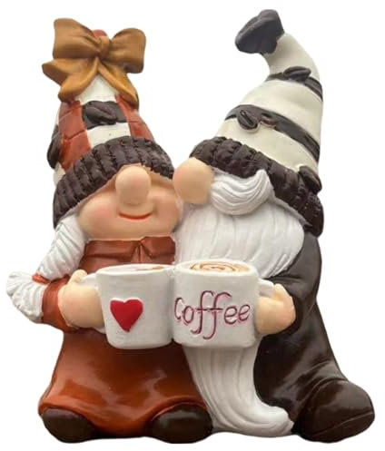 Pcingsia Figurine di gnomi del caffè, Statua di gnomo del caffè di San Valentino, Nani di coppia senza volto, Piccoli gnomi, Accessori per bar caffè, Figurine di coppia in resina per la casa
