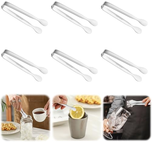 6-pack mini serveringstänger – små tänger för servering av mat, rostfritt stål mini sockertänger för Charcuterie board förrätter efterrättsservice mat små fest danska godistänger (silver)