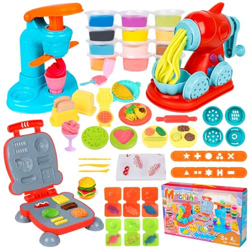 Jovicos Knetwerkzeug, Knete Zubehör Kitchen Creations Spielset mit 12 Dosen, Knete Eismaschine Nudelmaschine Burger Party, Kinder Plastilin Werkzeuge Knete Ausstechformen, Geschenk für Kinder ab 3