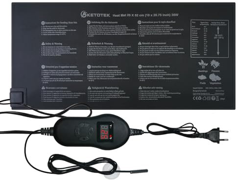 KETOTEK Heizmatte mit Thermostat 30W für Sämling Pflanzen, Wärmematte mit Temperaturregler 230V für Anzucht Pflanzenheizmatten Zimmergewächshaus