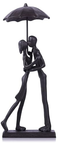 Scultura in Ferro della Coppia, Coppia Affettuosa Sotto l'Ombrello, Scultura dell'Amore per la Decorazione della Casa su Mensola, Caminetto, Ufficio, Regali di Anniversario in Ferro per Coppie
