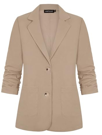 Womens 3/4 Ruched Sleeve Cotton Linen Blazer Lightweight Outerwear Jackets | Womens 3/4 Ruched Sleeve Cotton Linen Blazer Lightweight Summer Outerwear Elegant Jackets Suits with Buttons Pockets