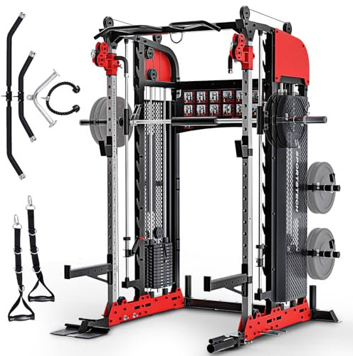Sportstech SXM200 Smith Machine für Zuhause, Power Rack mit Kabelzug, Klimmzug, Langhantelstange, Bench Press, Multipresse, 140kg Trainingsgewicht, Kraftstation inkl. Griffe, Multifunktional, Home Gym