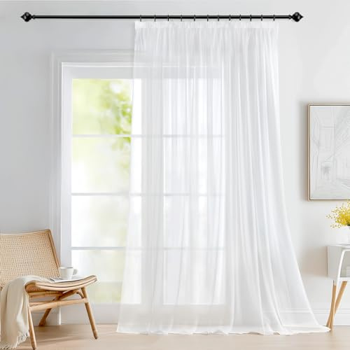 Deconovo Cortinas de Tul con Volantes para Sala de Estar, Cortinas Transparentes para Dormitorio Infantil, 280×160 CM, Blanco