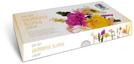 URSUS 27030001F - Set fai da te di fiori gialli in carta crespa, per realizzare un bouquet di fiori, ad esempio di rosa, lavanda, eucalipto e papavero, inclusi i video esplicativi