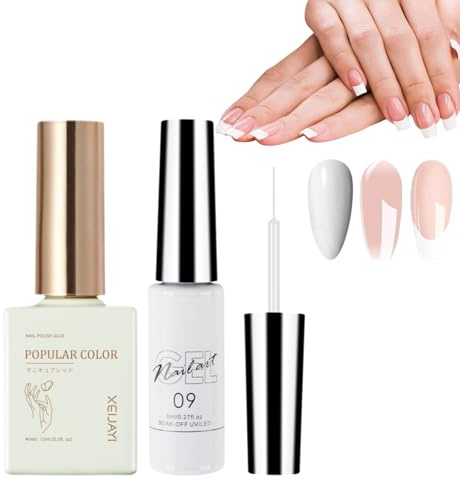 Coral Pink & White French Manicure Nail Polish Set, Jelly Coral Pink Gel Nail Polish Set, Nude French Tip Manicure with White Gel Liner Varnish Set for Home DIY & Nail Art