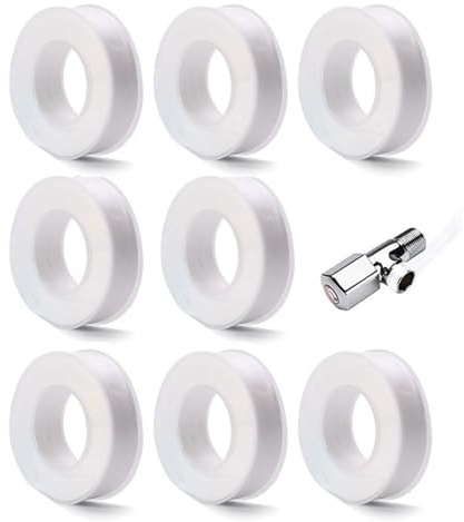 PTFE Tape, 8 Rolls Plumbers Tape PTFE Tape Plumbing Plumbing Tape Plumbers Tape to Stop Leaks Teflon Plumbing Tape to Stop Leaks for Leaking Pipe Thread Screw Head in Bathroom/Kitchen, 15mm x 15m