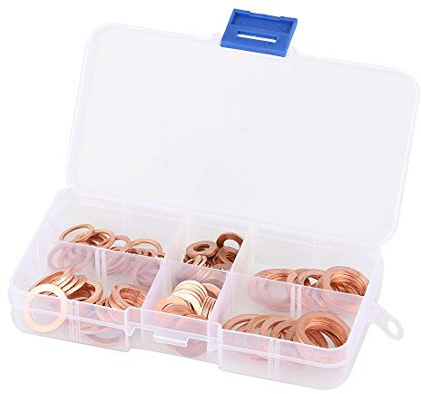 szzijia 110 pcs 6 Kinds Copper Washers Set with Case 1/4 5/16 3/8 7/16 1/2 Gasket Sealing Ring Assortment Kit