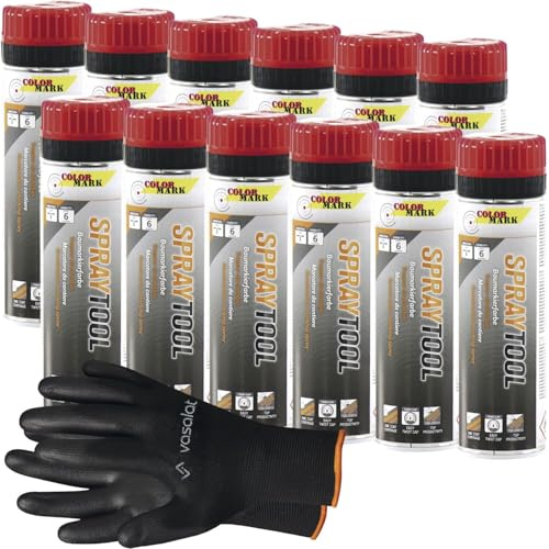 vasalat Markierungsspray Set - Markierspray Neon rot für schnelle und saubere Markierungen, 12 Stück