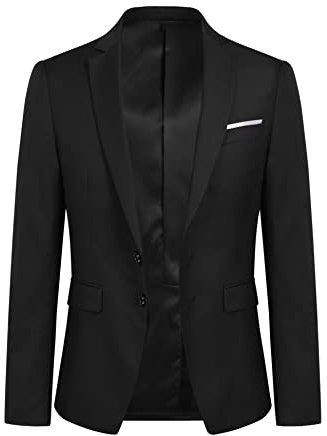 YOUTHUP Mens Blazer Slim Fit 2 Button Formal Casual Tuxedo Jacket Black
