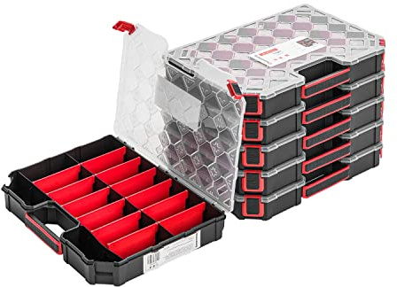6x Sortimentskasten Kleinteilemagazin – 284 x 390 x 60 mm - Sortierkasten mit Transparent Deckel Sortierkoffer Werkzeugbox Sortimentskoffer Kasten mit herausnehmbaren Fächern