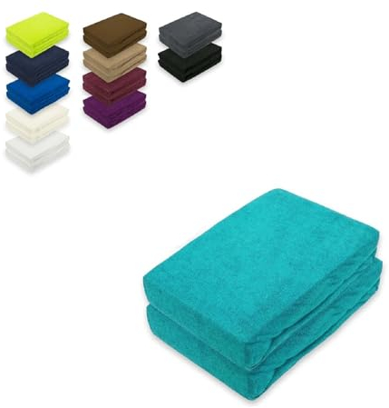 EXKLUSIV HEIMTEXTIL Frottee Spannbettlaken Doppelpack 140-160 x 200 cm 80% Baumwolle, 20% Polyester Öko - Tex Zertifiziert, Markenqualität, Matratzenhöhe bis 25 cm, Türkis