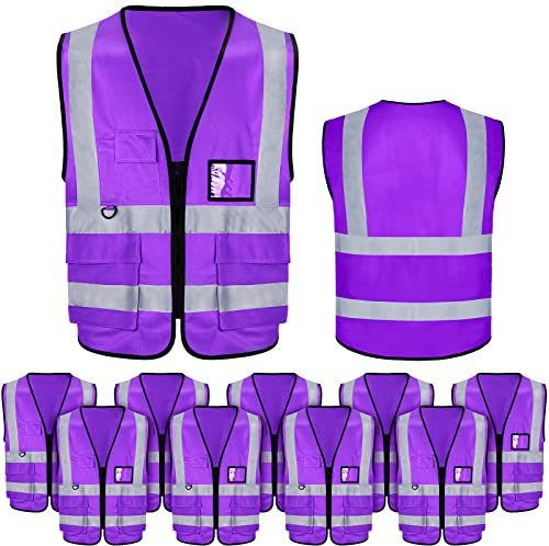 EBOOT 10 Pack Safety Vests with Reflective Strips, High Visibility Vest for Construction, Volunteers, Event Staff, Running(Purple)