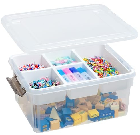 Citylife 16L Plastic Storage Boxes with Removable Tray Clear Craft Organizers with Compartments Storage Container for Organizing Bead, Tool, Sewing, Playdoh
