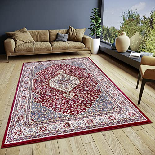 Hanse Home Mochi Orientalischer Teppich – Läufer Orientalisch klassisch dicht gewebt mit Ornamenten Vintage-Look Weicher Kurzflor für Schlafzimmer, Esszimmer, Wohnzimmer, Flur – Rot, 140x200cm