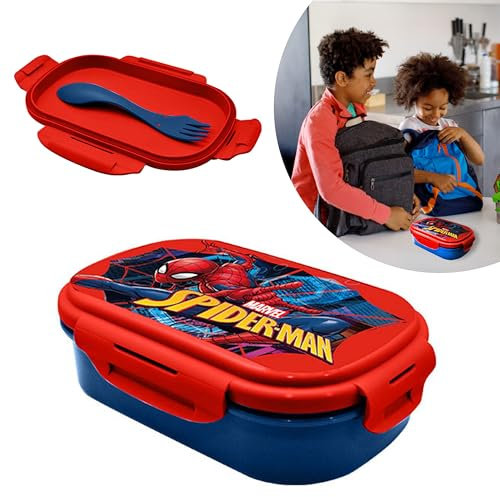 SRV Hub Spiderman BPA-Free Lunch Box with 3-in-1 Spork Cutlery – Plastic Sandwich Box for Kids, Ideal for School, Travel, Nursery & Picnic (20cm, 3+ Years)