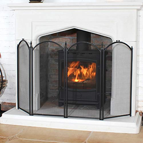 MAKIVI Parascintille Parascintille a 4 Pannelli Decor, Parascintille Pieghevole Autoportante Protezione per Camini di Sicurezza in Ferro Battuto Solido per Legna e Stufe Griglie Marriage