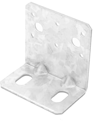 10 Pcs 4x4 Post Base Bracket with Reinforcement Ribs, L Right Angle Brackets with 2 Oval Holes, High-Strength Hot-Dip Galvanized Steel, for Wood Post to Deck or Concrete Ground Connection, 11 Gauge