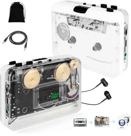 Janryzone Cassette Player-Cassette to MP3 Converter with Tape Converter Software- Auto Reverse ＆Clear Stereo Cassette Tape Player-Built-in Cool Copper Wheel Movement＆Earphone
