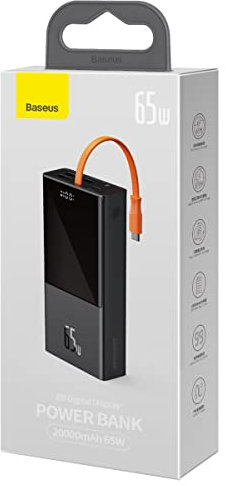 Baseus Powerbank - Caricatore ultra veloce per Asus Zenbook Duo, Dell XPS e Inspiron 2 in 1, con USB-C PD 65 W, 20.000 mAh, colore: Nero