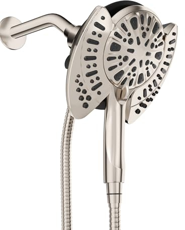 INAVAMZ 2-in-1 Shower Head with Handheld Combo: Rainfall Shower Head & Detachable Shower Head Use Together or Alone, 9 Spray Settings Showerhead with Hose Nickel, Shower Trim Systems