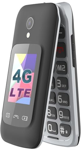 FEGA Téléphone Portable Senior Clapet Débloqué avec Grandes Touches, 4G Basique Telephone Mobile pour Personne Agée, Big Volume, Fonction SOS, Double Écran 2,4 + 1,77, Batterie 1300 mAh, F2