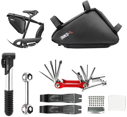 BIKE-RX Portable Bike Repair Kit -Bicycle Tool Set with Multitool,120 PSI Mini Pump, Tire Levers & Patches–Bike Maintenance Tools for BMX, Mountain & E-Bikes