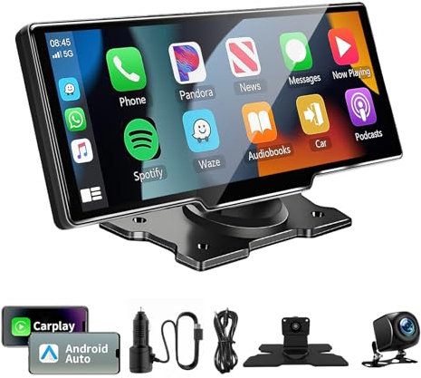 10.26 Inch Wireless Apple Carplay Screen for Car, Bluetooth Car Tablet with Apple Car Play and Android Auto Screen/1080P HD Rear Camera/FM/AUX/Mirror Link/Voice Control/GPS Navigation