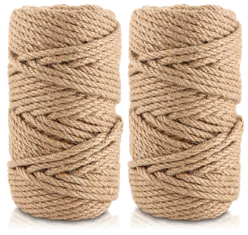 YAYODS 2 x 50 m cuerda de cáñamo cuerda de yute 6 mm – Cuerda de yute – Natural Cordones marrones – Cuerda de paquetería – Cuerda para manualidades – Jardín Decoración Macramé Hilo – Rascador de sisal