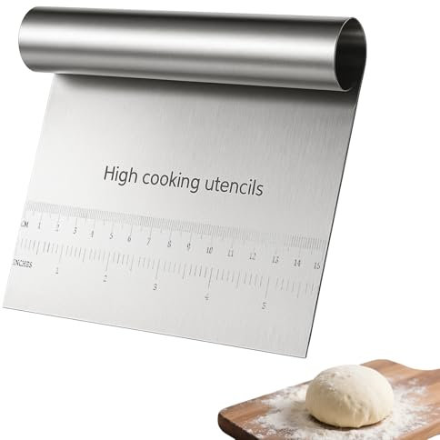 JIYIN Bench Dough Scraper Cutter, Stainless Steel Pastry Cutter Kitchen Food Scraper Chopper, Metal Dough Scrapers Versatile Kitchen Tool for Butter, Baking, Bread, Cake, Pizza, and More(1Pcs)