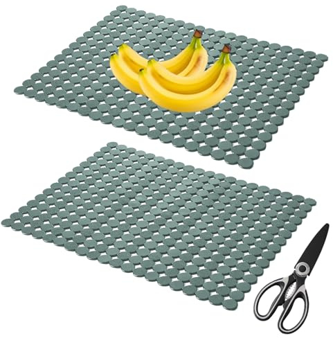 VIQIHEOE Diskhoinlägg, 2 stycken kan skäras till skärbart handfat, 30 x 40 cm droppmatta diskbänk, diskbänkmatta med 1 sax, droppmatta diskbänk, för diskbänkar i rostfritt stål (grön genomskinlig)
