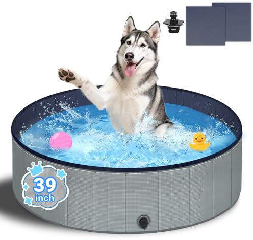Bamda Hundepool Faltbar 100x30cm, Rutschfestes Planschbecken für Hunde Grau