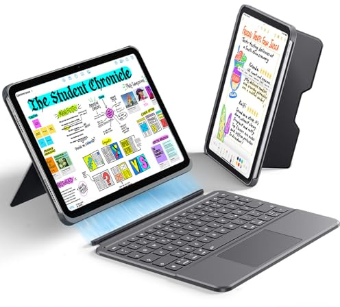 Vobafe Hülle mit Touch Tastatur für iPad A16 11. Generation 2025/10. Generation (11/10.9 Zoll), Magnetisch Abnehmbare Tastatur für iPad 11 mit Großem Präzisions-Trackpad, QWERTZ-Layout, Dunkelgrau